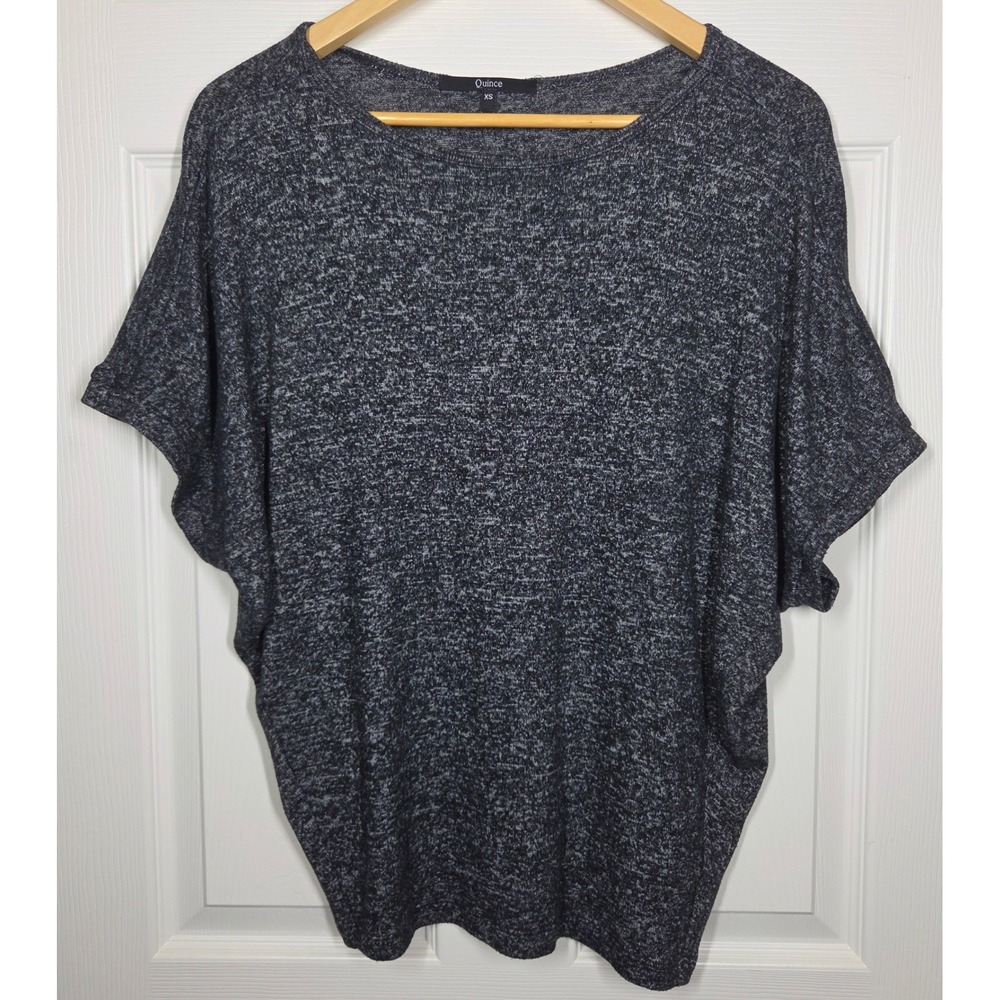 Quince Flow Knit Dolman-Sleeve Top Heather Charcoal Space Dye XS Minimalist Chic